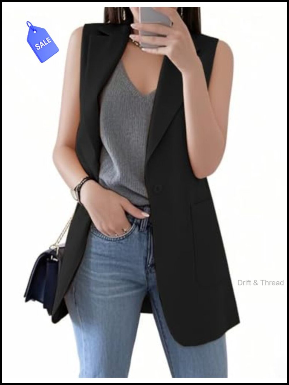 Womens Notch Lapel Sleeveless Blazer Vest Long Dressy Business Casual Jacket